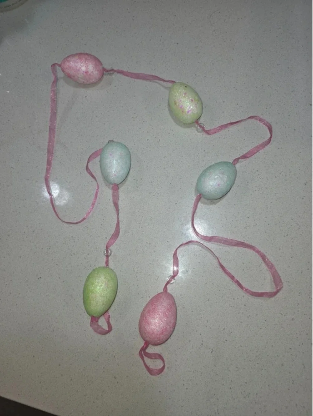 Pastel Easter Egg Garland Decoration with Pink Ribbon